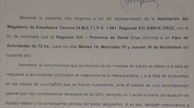 AMET para por 72 hs. y Trabajo dicta conciliación obligatoria