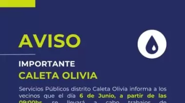 Servicios Públicos anuncia interrupción de agua en varios barrios de Caleta Olivia