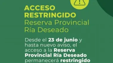 Restricción temporal de acceso a la Reserva Provincial Ría Deseado por malas condiciones climáticas
