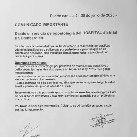 Investigan a una persona por ejercer como odontólogo sin matrícula en Puerto San Julián